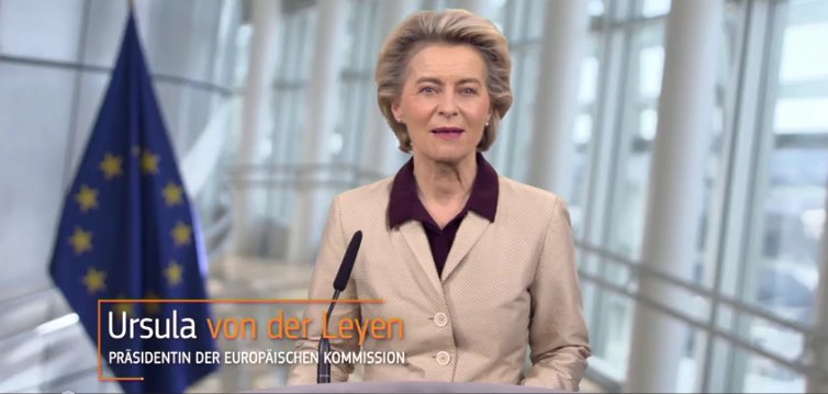 EU Kommissionspräsidentin Ursula von der Leyen in einer Videobotschaft