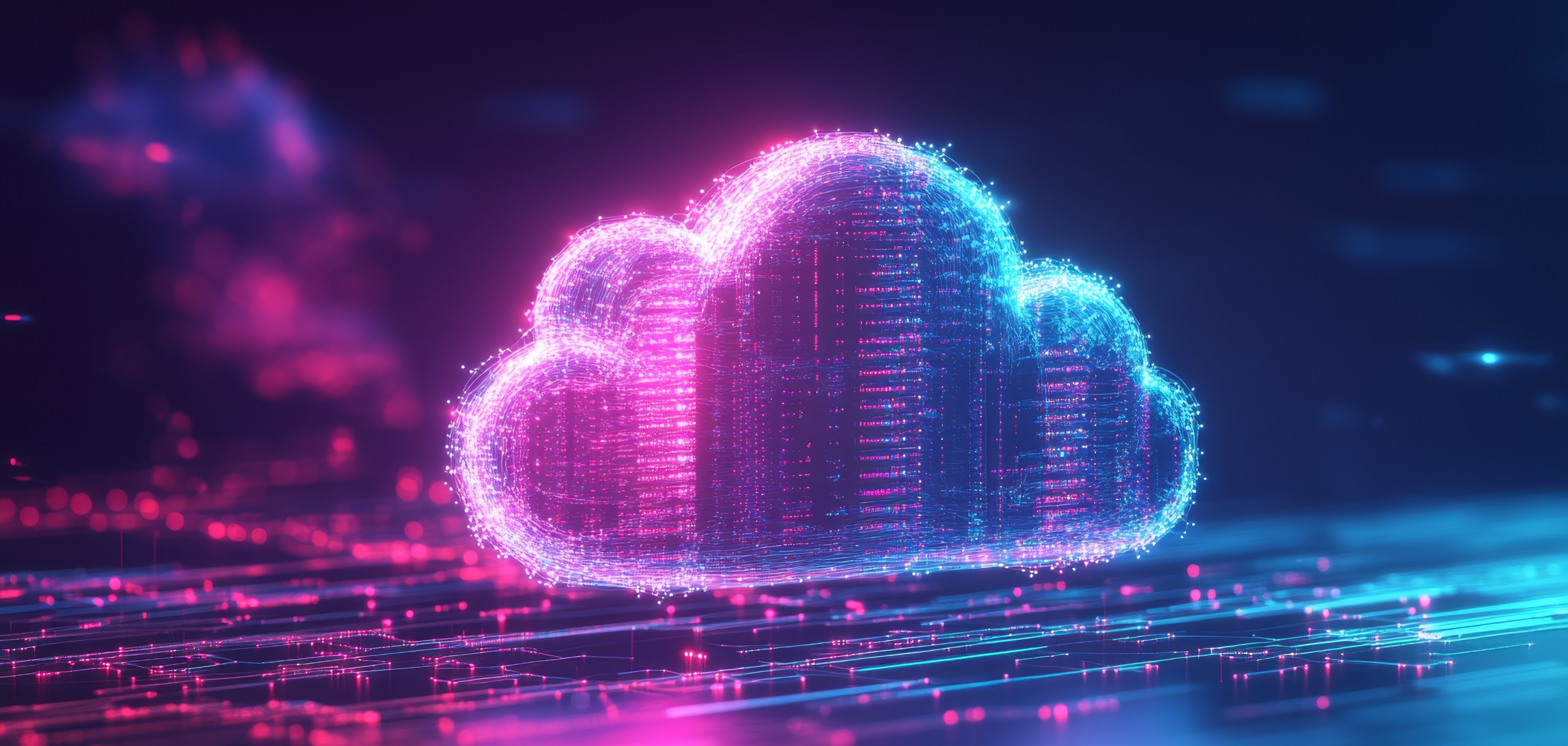 Streaming data visualization cloud network digital art virtual environment tech perspective glowing data concept