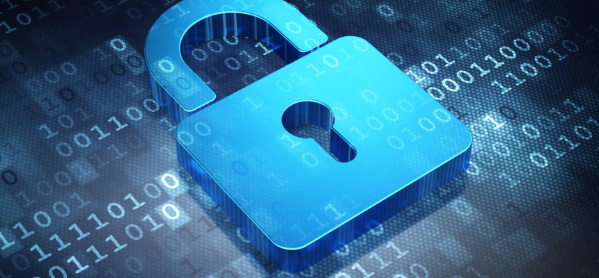 Sicherheits Konzept: Blaues Geschlossenes Schloss auf Digitalem Hintergrund