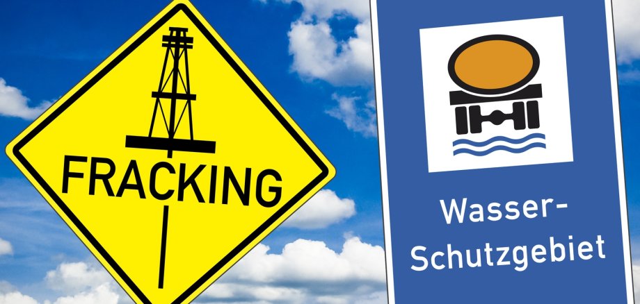 Wasserschutzgebiet und Frackingschild mit Wolken