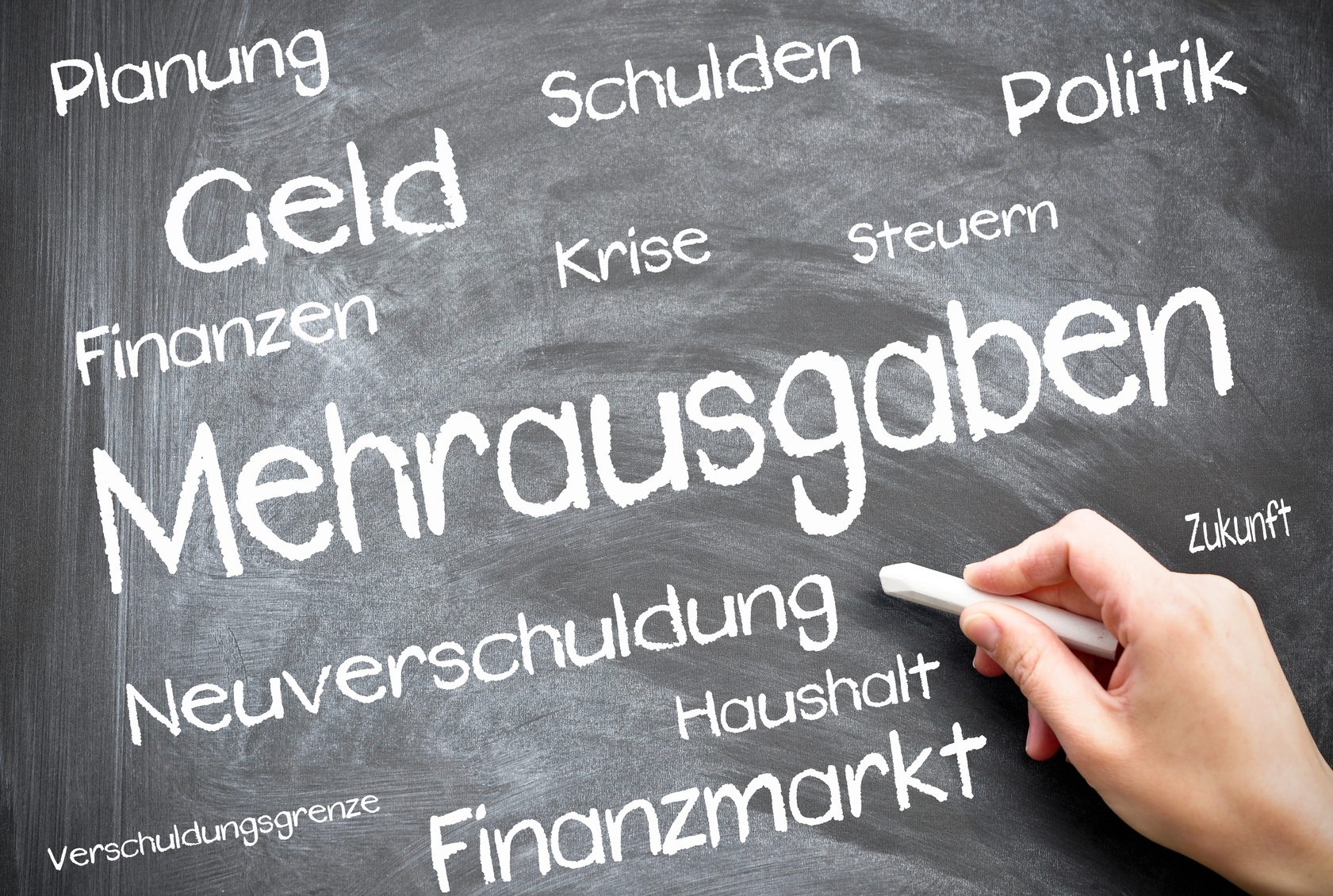 Tafel mit der Aufschrifft ,,Mehrausgaben"