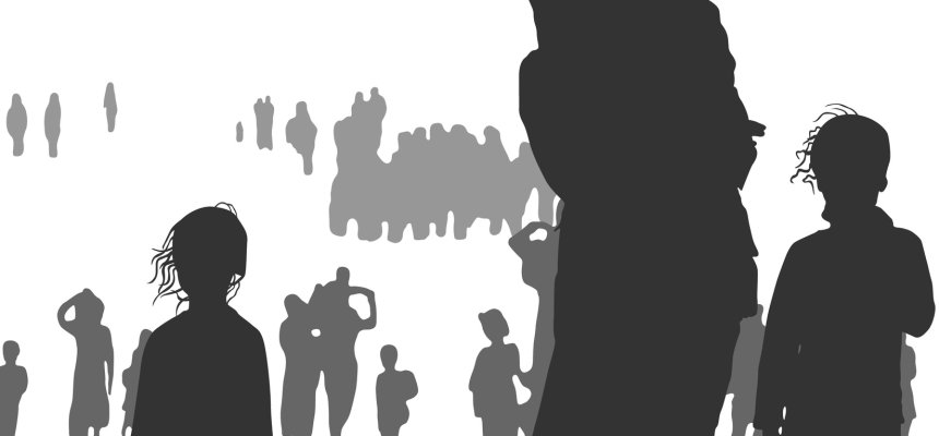Silhouette von Flüchtlingen