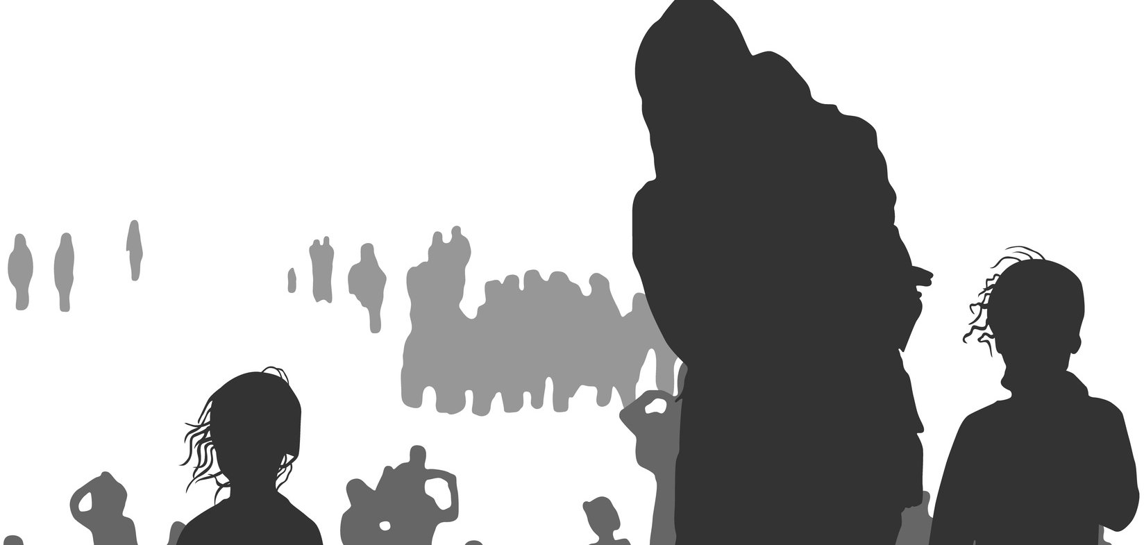 Silhouette von Flüchtlingen