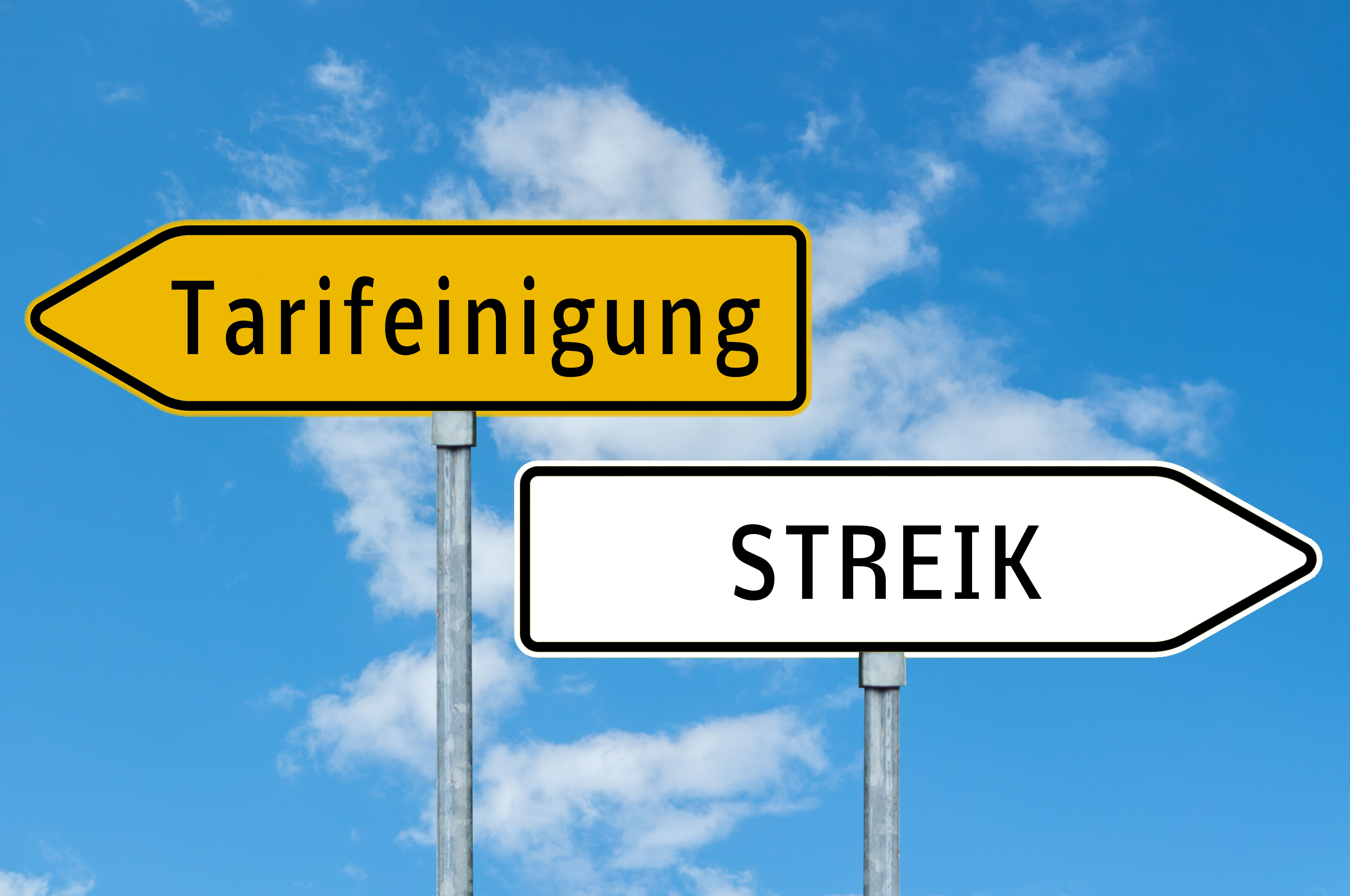 Tarifeinigung und Streik Schild Tarifeinigung und Streik Schild