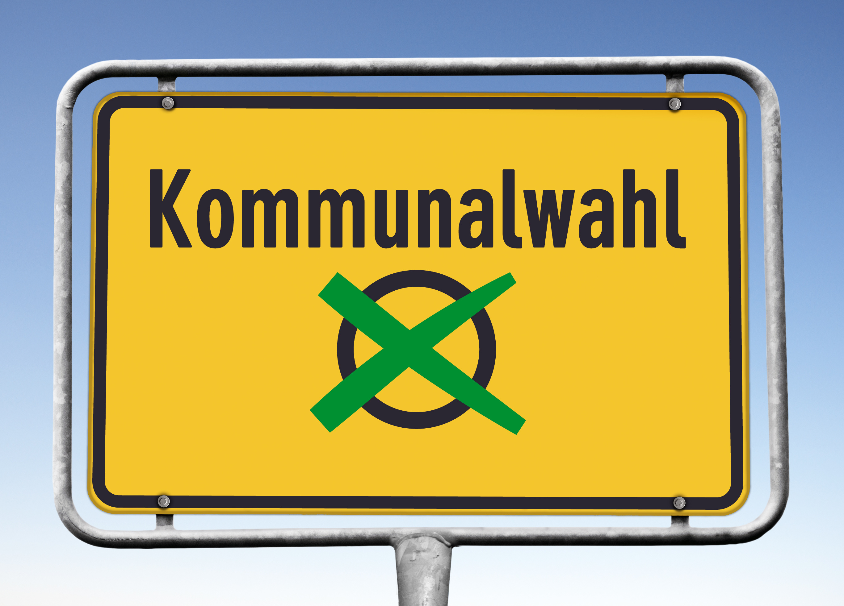 Schild mit einem grünen Kreuz, Kommunalwahl,