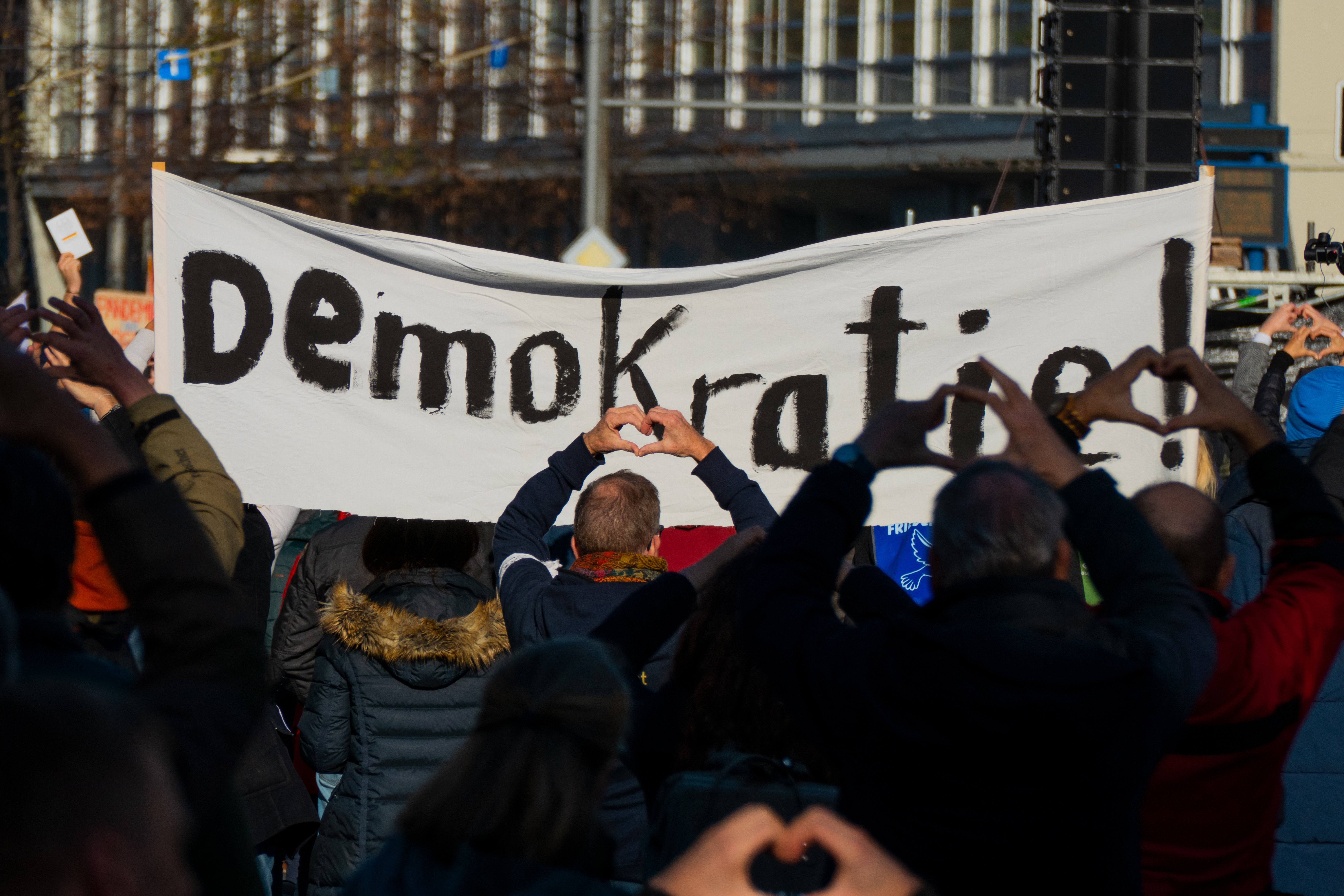 Leipzig, Germany - November 07, 2020: At a demonstration against the German government's measures against the coronavirus