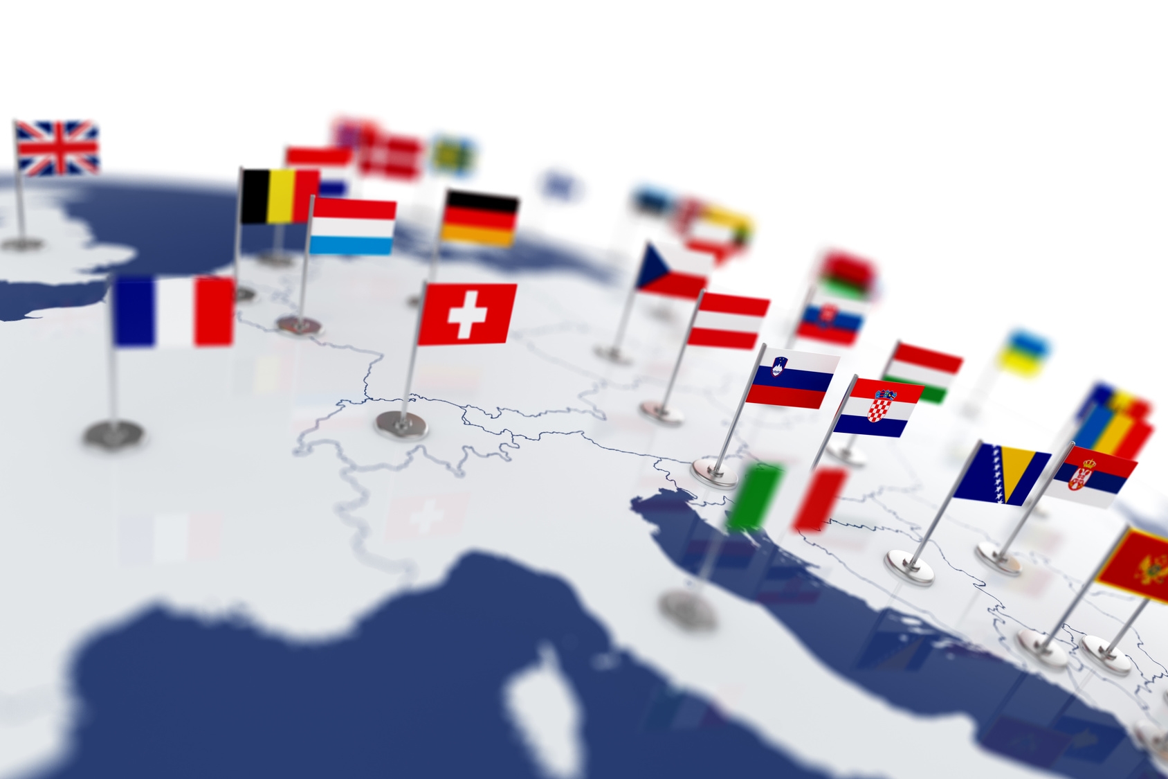 Europe map with countries flags Europa Karte mit Länder Flaggen