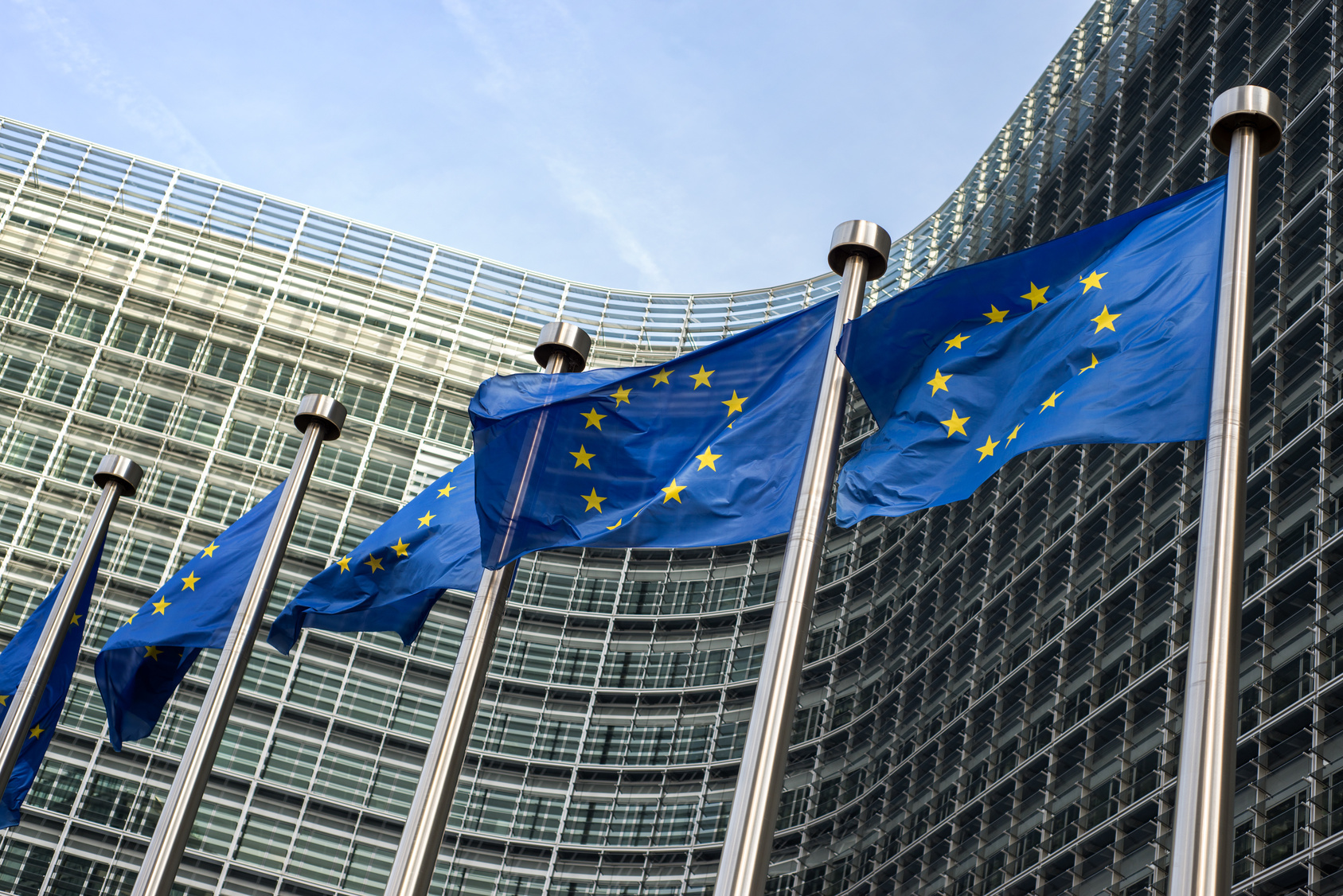 European Union flags in front of the Berlaymont building (Europe EU Flaggen