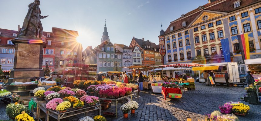 Coburg, Wochenmarkt, Rathaus