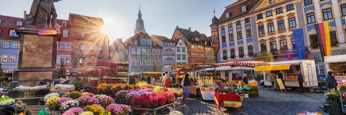 Coburg, Wochenmarkt, Rathaus