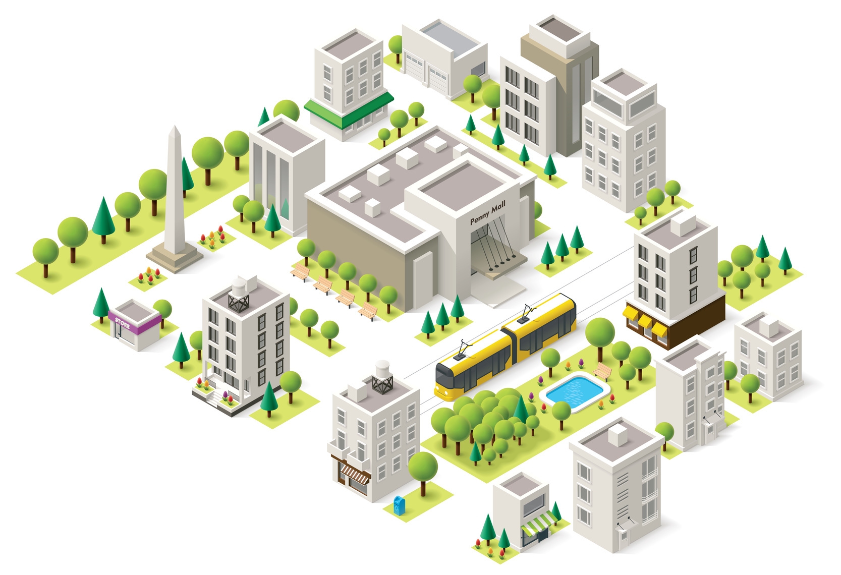 Vector isometric city buildings set Stadtplan 3D