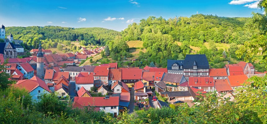 Stolberg im Harz mit Schloss und Fachwerkhäusern
