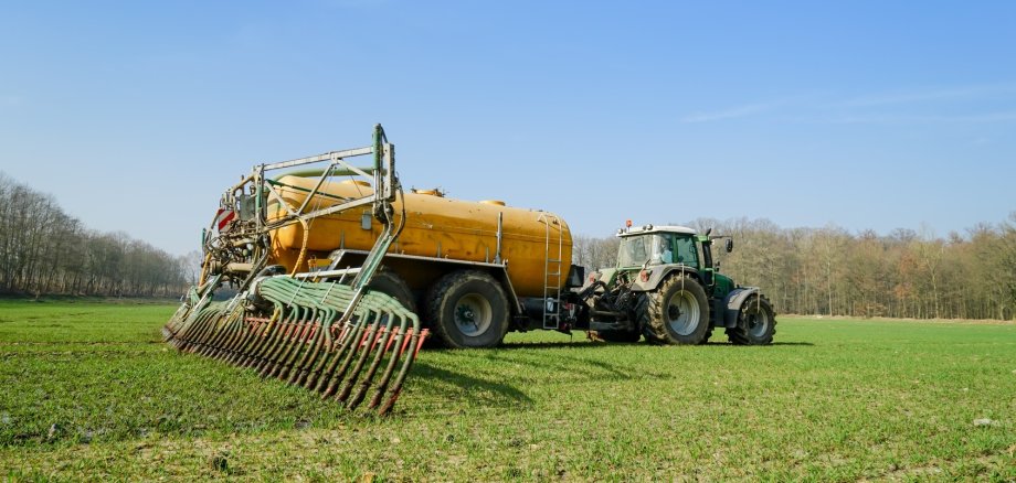 Güllefass mit Schleppschlauchtechnik