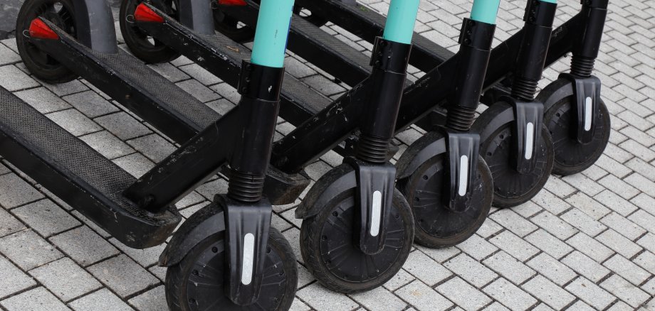 Electric scooters lined up