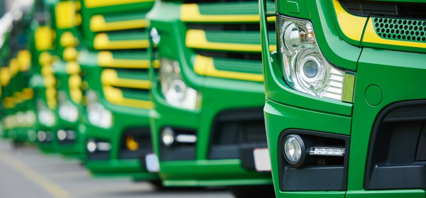 transporting freighting service lorry trucks in row LKW