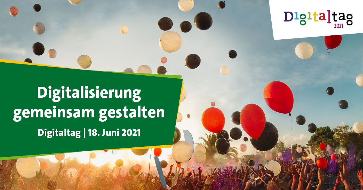 Foto bunten fliegenden Ballons zum Digitaltag am 18. Juni 2021