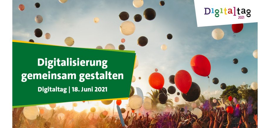 Foto bunten fliegenden Ballons zum Digitaltag am 18. Juni 2021