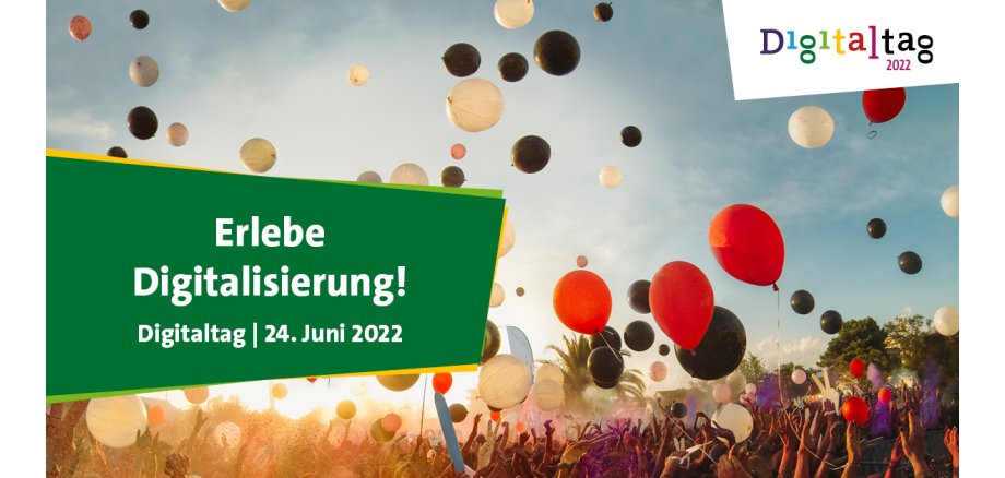 Foto mit bunten fliegenden Ballons zum Digitaltag am 24. Juni 2022