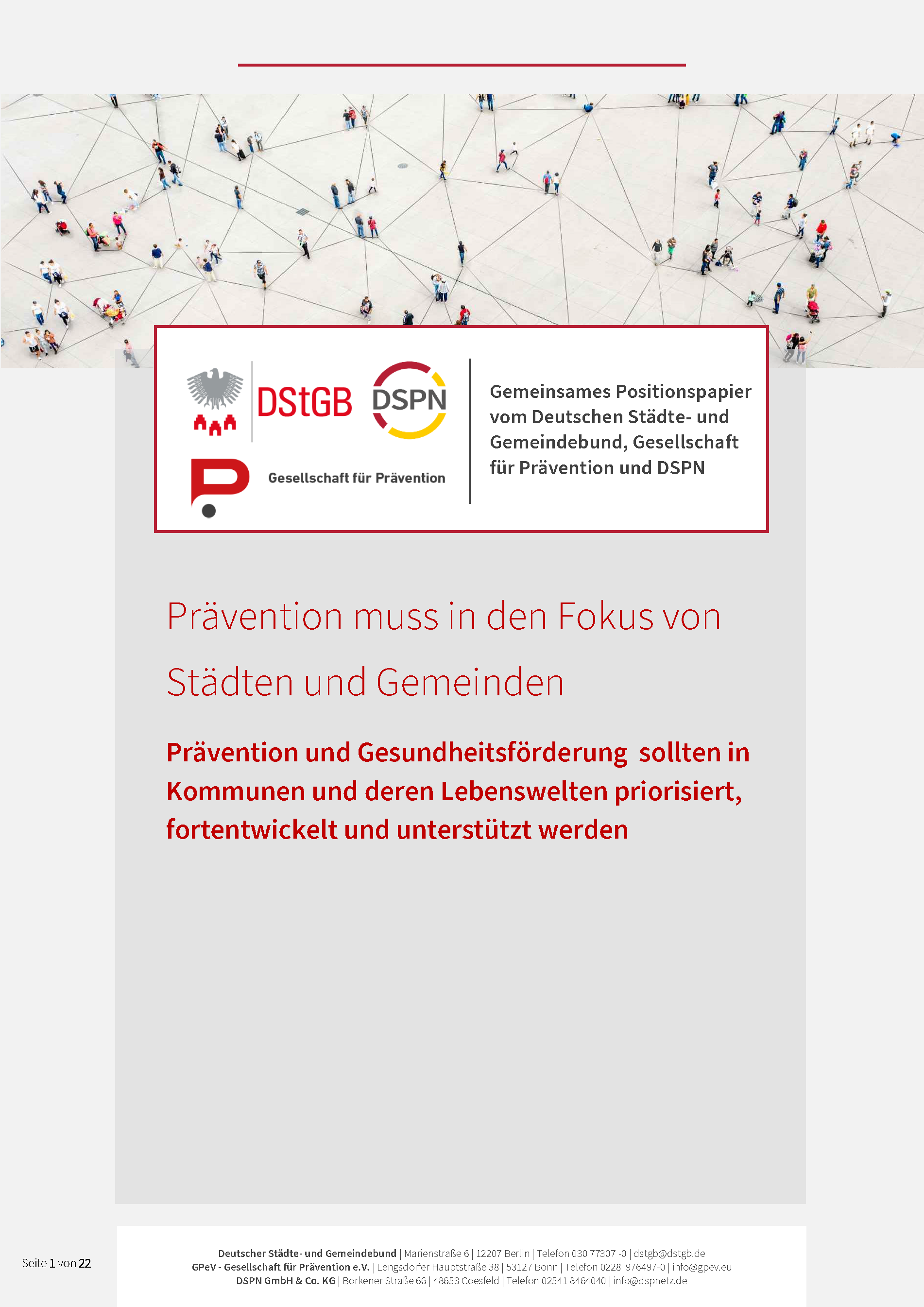 Titelblatt des Positionspapiers "Gesundheitsoffensive für unsere Städte"