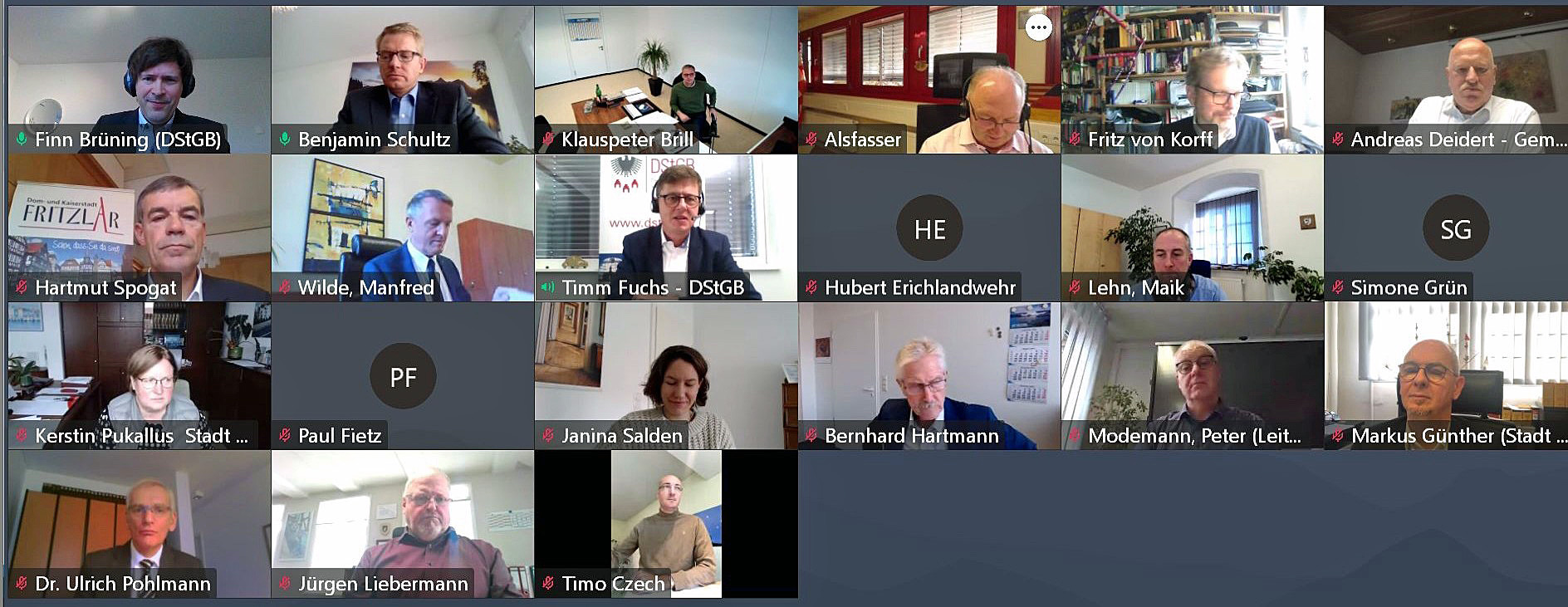 Online Sitzung des DStGB Arbeitskreis Garnisonen. Screenshot.